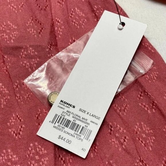 Sonoma Women's Blouse XL Long Sleeve V-Neck Pheasant Style Mauve Ruffle Cuff NWT - Picture 10 of 12